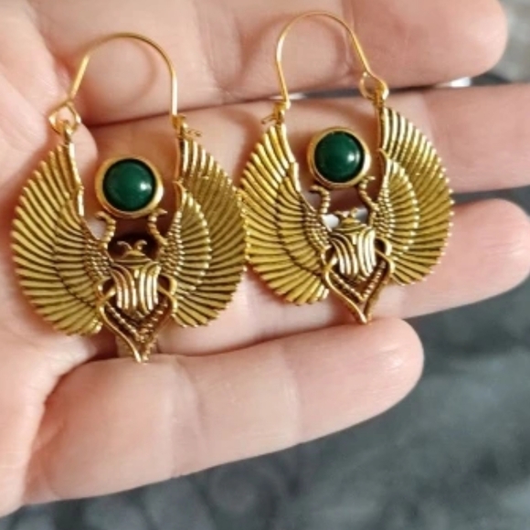 Sacred Ancient Egyptian Beetles Wings🌙 Earrings - Picture 7 of 8